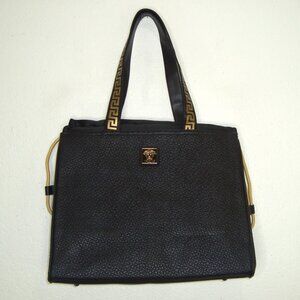 NWOT VERSACE PARFUMS Luxury Faux Leather Black Shoulder Tote Bag w/Medusa Logo